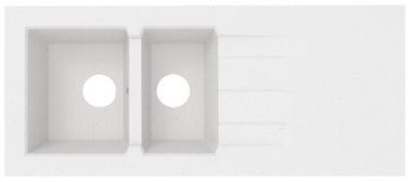 Évier à poser résine de synthèse 140cm 2 cuves blanc moucheté