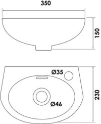 Lave-mains de face 35 x 23 x 15,5 cm