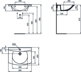 Lavabo PMR Matura 650 x 500 mm avec trop-plein - PORCHER