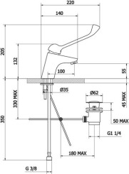 Mitigeur de lavabo à levier médical PMR 