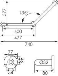 Barre de maintien coudée 135° 400x400mm inox chromé - PELLET
