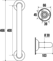 Barre de maintien droite blanche ø30 40 cm - PELLET