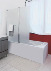 Pare-baignoire 2 volets 140x120cm verre trempe dépoli