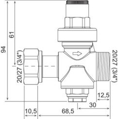 Réducteur de pression à piston mâle écrou-tournant 20/27