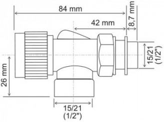 Corps de robinet thermostatique équerre inversée femelle 15/21