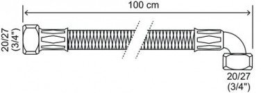 Flexible chauffage coudé 1000mm ø19 à 2 écrous tournants 20/27