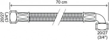 Flexible chauffage coudé 700mm ø19 à 2 écrous tournants 20/27