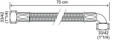 Flexible chauffage coudé 700mm ø32 à 2 écrous tournants 33/42