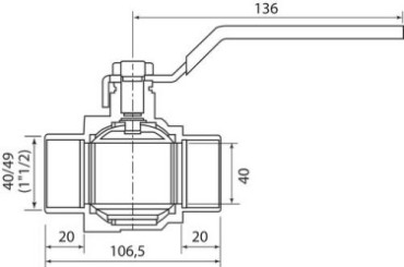 Vanne à sphère NF double mâle 40/49 à manette plate