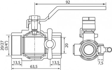 Vanne à sphère double femelle à purge NF 20/27 - Manette plate - PRONORM