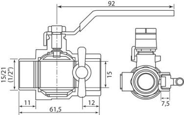 Vanne à sphère NF mâle femelle à purge 15/21 à manette plate