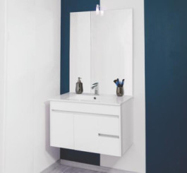 Meuble à suspendre 80cm lumpur miroir affleurant