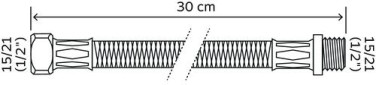 Flexible sanitaire 1 écrou tournant femelle 15/21 - 1 raccord mâle 15/21 - Longueur 300 mm - DN8