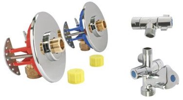 Kit FIXOPLAC sous évier avec robinets / Raccords coudés - PER à compression ø16 M12/17