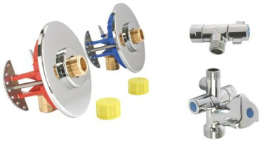Kit FIXOPLAC sous évier avec robinets / Raccords coudés - PER à glissement ø16 M12/17