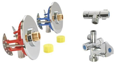 Kit FIXOPLAC sous évier avec robinets / Raccords coudés - PER à sertir ø12 M12/17