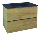 Meuble OSLO à suspendre 2 tiroirs 80cm bois avec vasque noire