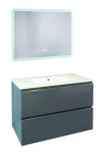 Meuble OSLO à suspendre 2 tiroirs 80cm gris avec miroir LED ATHENES