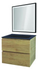 Meuble OSLO à suspendre 2 tiroirs 60cm bois avec miroir LED SEVILLE