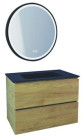 Meuble OSLO à suspendre 2 tiroirs 80cm bois avec miroir LED ALEXANDRIE