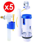 Pack de 5 mécanismes complets à double poussoir à câble avec robinet latéral