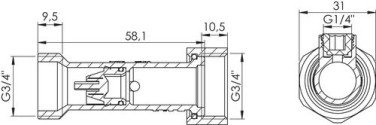 Clapet de retenue anti-pollution à double purge type EA NF mâle & écrou 20/27 58mm - PRONORM