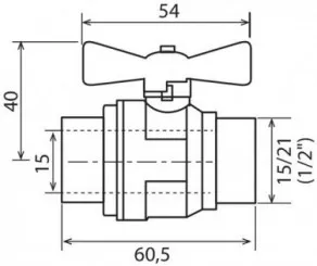 Vanne à sphère double mâle 15/21 V490 à manette papillon