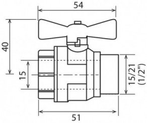 Vanne à sphère mâle femelle 15/21 V490 à manette papillon - PRONORM