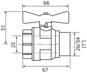 Vanne à sphère mâle femelle 26/34 V490 à manette papillon - PRONORM