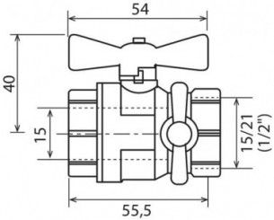 Vanne à sphère double femelle 15/21 à purge V490 à manette papillon