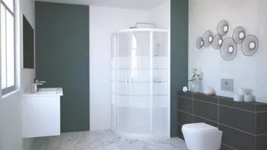 Paroi de douche quart de cercle 90cm profilés blancs ERIS 2