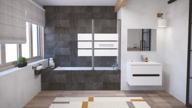 Pare-baignoire 2 volets 140x120cm 3 bandes blanches