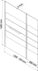 Pare-baignoire 2 volets 140x120cm 3 bandes blanches
