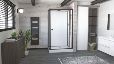 Cabine de douche accès de face 80x120cm avec toit haut parleur