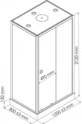 Cabine de douche accès de face 80x120cm avec toit haut parleur