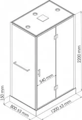 Cabine de douche accès de face avec toit 80x120cm