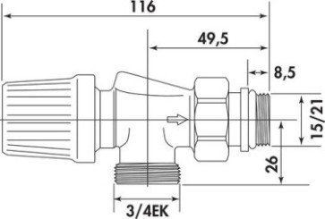 Robinet équerre inversée thermostatisable 3/4EK