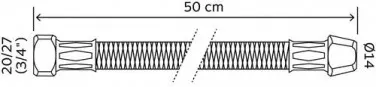 Flexible sanitaire 1 écrou tournant femelle 20/27 - 1 raccord bicône 14 pour cuivre - Longueur 500mm DN8