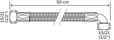 Flexible sanitaire 1 écrou tournant femelle 15/21 - 1 coude écrou tournant - Longueur 500 mm - DN8