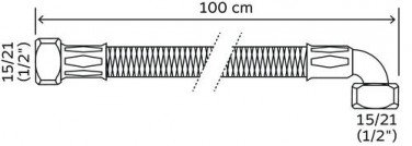 Flexible sanitaire 1 écrou tournant femelle 15/21 - 1 coude écrou tournant - Longueur 1000 mm - DN8