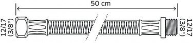 Flexible sanitaire 1 écrou tournant femelle 12/17 - 1 raccord mâle 12/17 - Longueur 500 mm - DN8