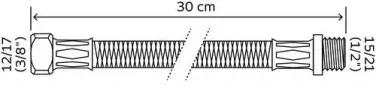 Flexible sanitaire 1 écrou tournant femelle 12/17 - 1 raccord mâle 15/21 - Longueur 300 mm - DN8