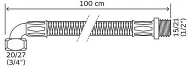 Flexible sanitaire 1 raccord mâle 15/21 - 1 coude écrou tournant femelle 20/27 - Longueur 1000mm DN8