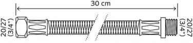Flexible sanitaire 1 écrou tournant femelle 20/27 - 1 raccord mâle 20/27 - Longueur 300 mm - DN10