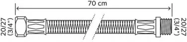 Flexible sanitaire 1 écrou tournant femelle 20/27 - 1 raccord mâle 20/27 - Longueur 700 mm - DN10