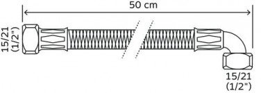 Flexible sanitaire 1 écrou tournant femelle 15/21 - 1 coude écrou tournant - Longueur 500 mm - DN10