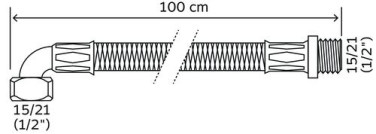 Flexible sanitaire 1 raccord mâle 15/21 - 1 coude écrou tournant femelle 15/21 - Longueur 1000mm -DN10