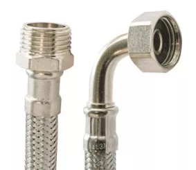 Flexible sanitaire 1 raccord mâle 15/21 - 1 coude écrou tournant femelle 15/21 - Longueur 1000mm -DN10