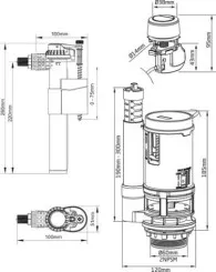 Mécanisme complet à double poussoir à câble avec robinet latéral