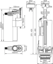 Mécanisme complet à double poussoir auto-ajustable avec robinet latéral